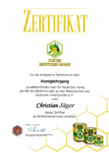 Honigzertifikat von Chr. Jäger